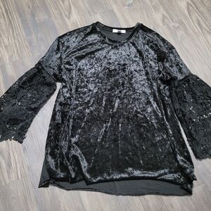 Black Velvet Top with Lace Sleeves Size 2X Witchy Dark Romantic